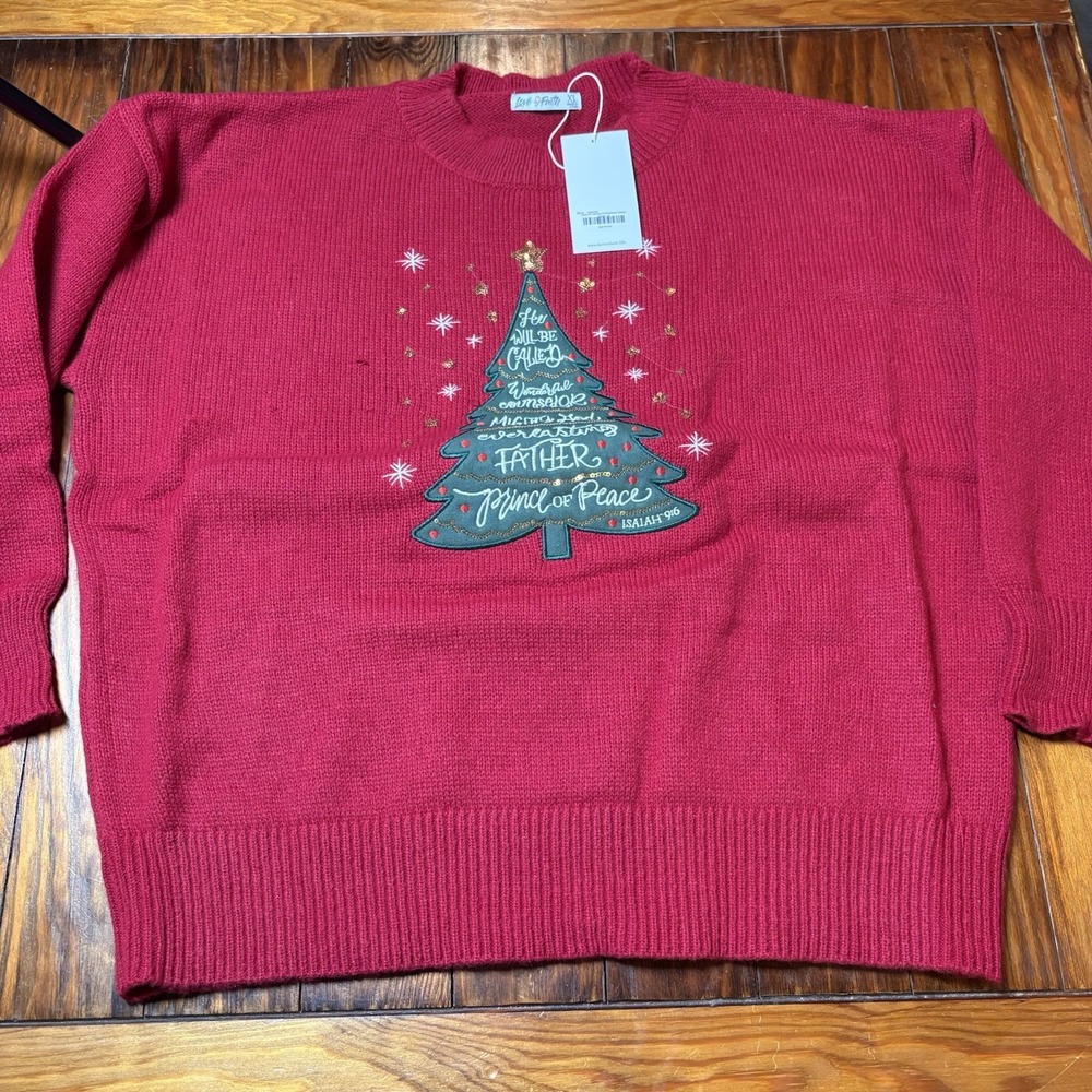 Love In Faith Isaiah 9:6 For Unto Us A Child Is Born Christmas Sweater XL A1964